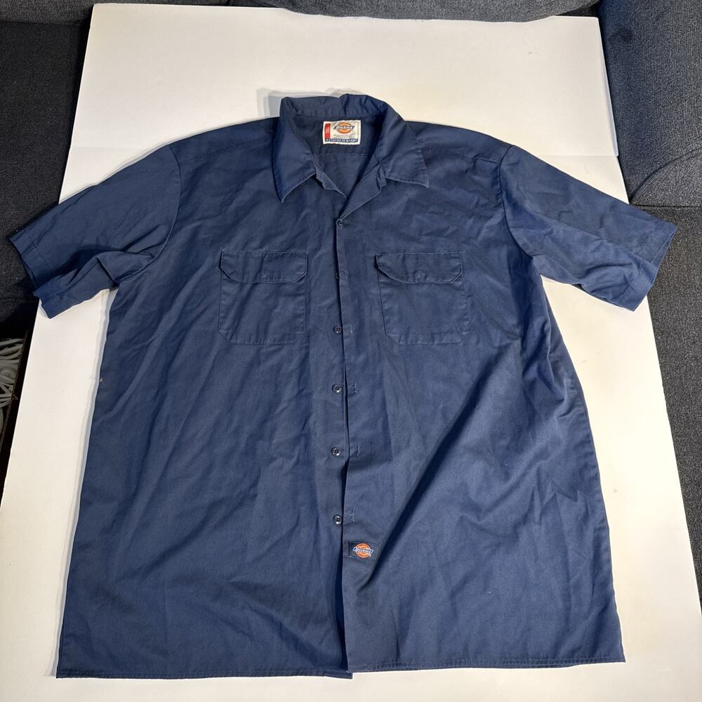 Dickies Shirt Mens 2XL Black Short Sleeve Work Button Front Twill Pockets